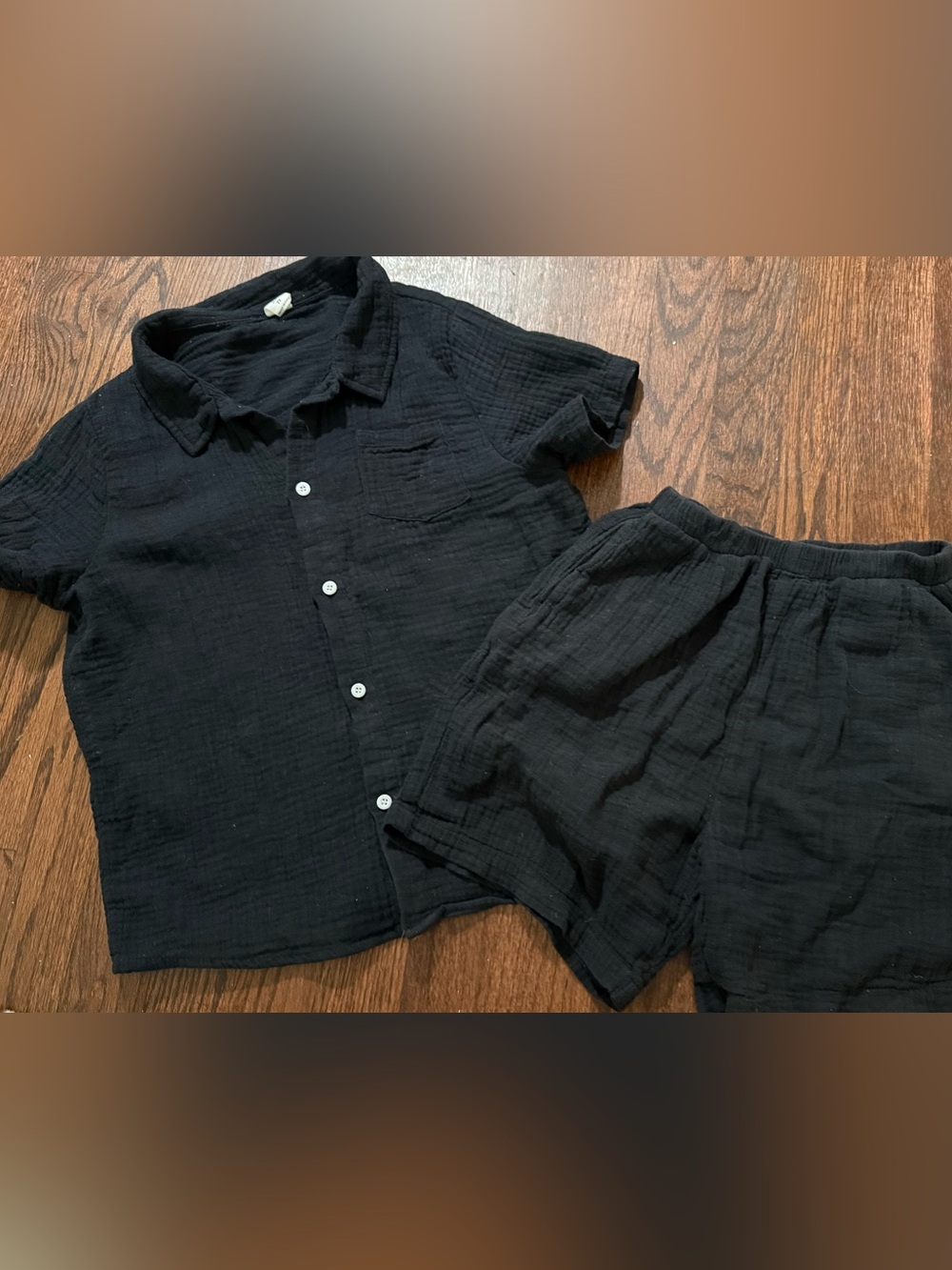 Boys Black Two-Piece Gauze Shirt & Shorts Set